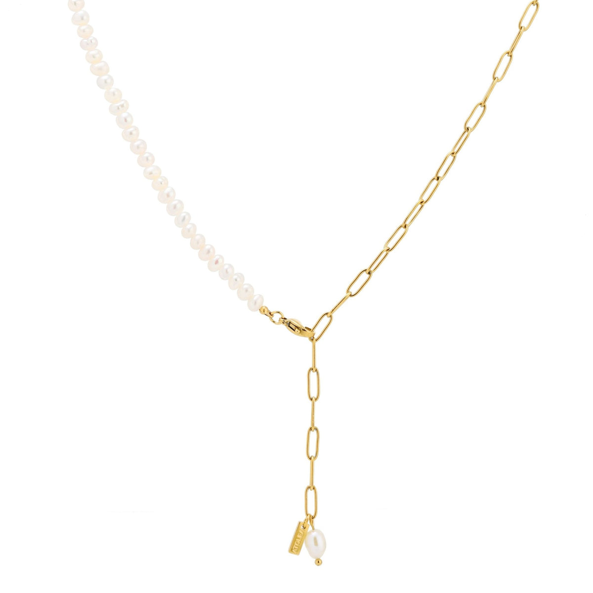 Freshwater Pearl Double Chain Anklet, 18K Gold Stainless Steel, Waterproof - Mari Gavane