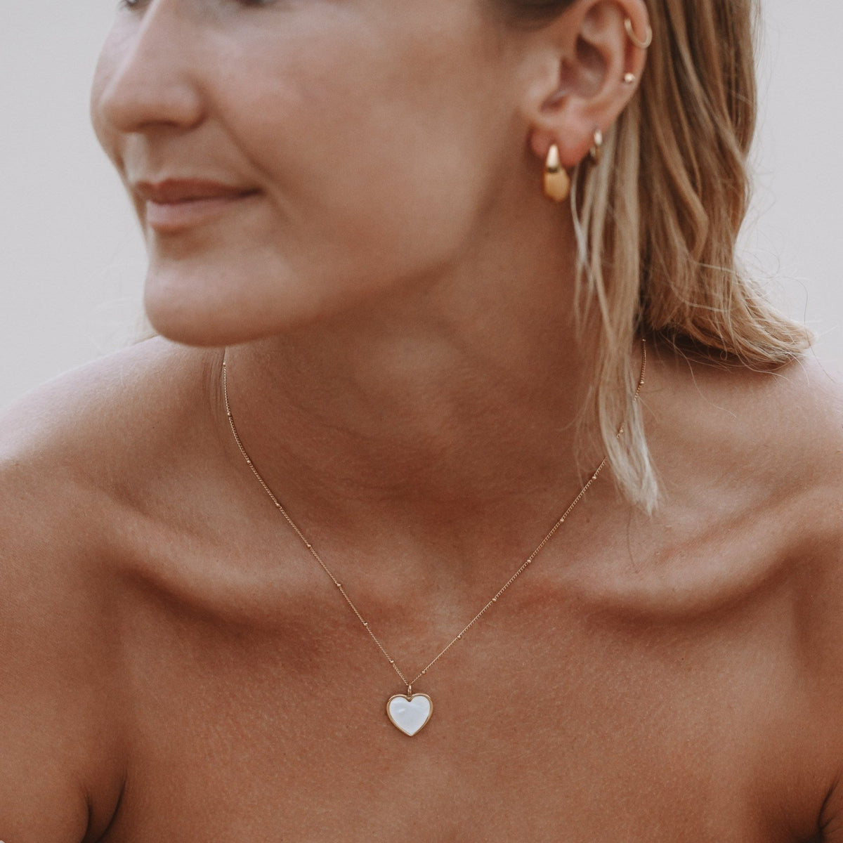 Mother of Pearl Heart Pendant Necklace, 18K Gold Stainless Steel, Waterproof - Mari Gavane
