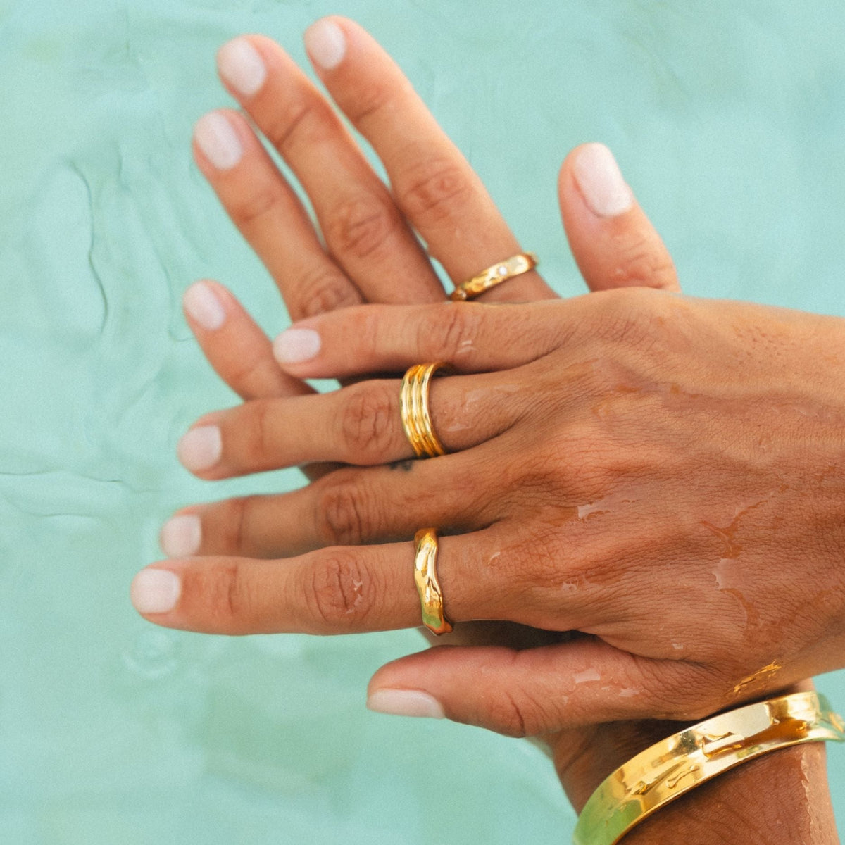 Multi Band Stackable Ring, 18K Gold Stainless Steel, Waterproof - Mari Gavane