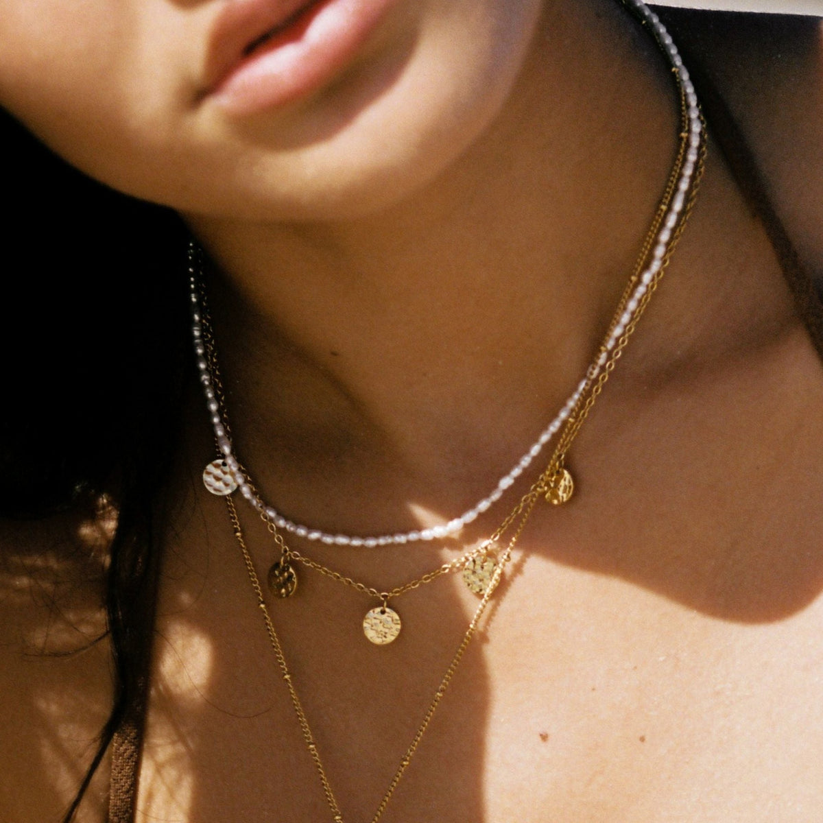 Tiny Freshwater Pearl Choker Necklace, 18K Gold Stainless Steel, Waterproof - Mari Gavane