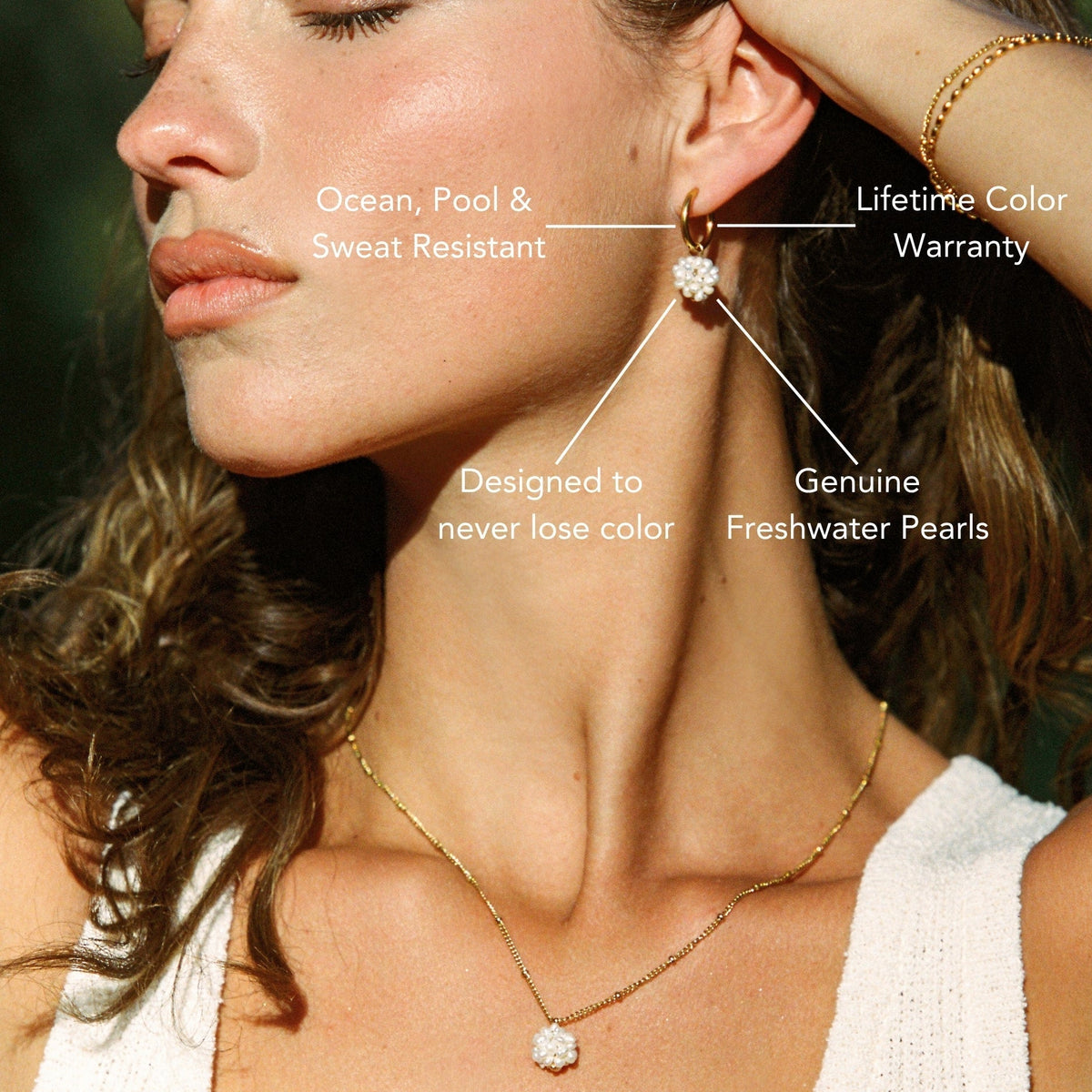 Tiny Freshwater Pearl Hoop Earrings, 18K Gold Stainless Steel, Waterproof - Mari Gavane