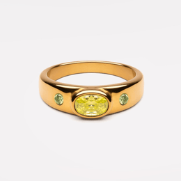 Green Zircon Ring, 18K Gold Stainless Steel, Waterproof