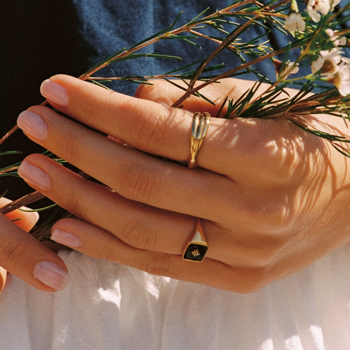 Black Enamel Zircon Ring, 18K Gold Stainless Steel, Waterproof - Mari Gavane