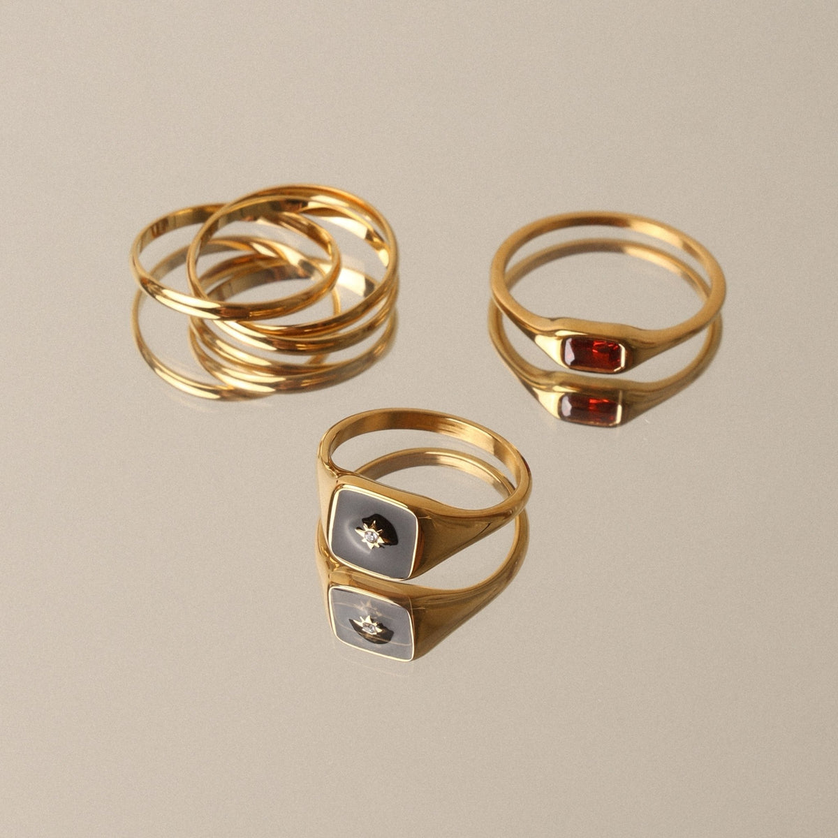 Black Enamel Zircon Ring, 18K Gold Stainless Steel, Waterproof - Mari Gavane