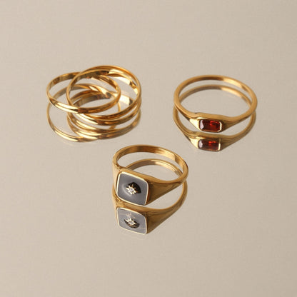 Black Enamel Zircon Ring, 18K Gold Stainless Steel, Waterproof - Mari Gavane