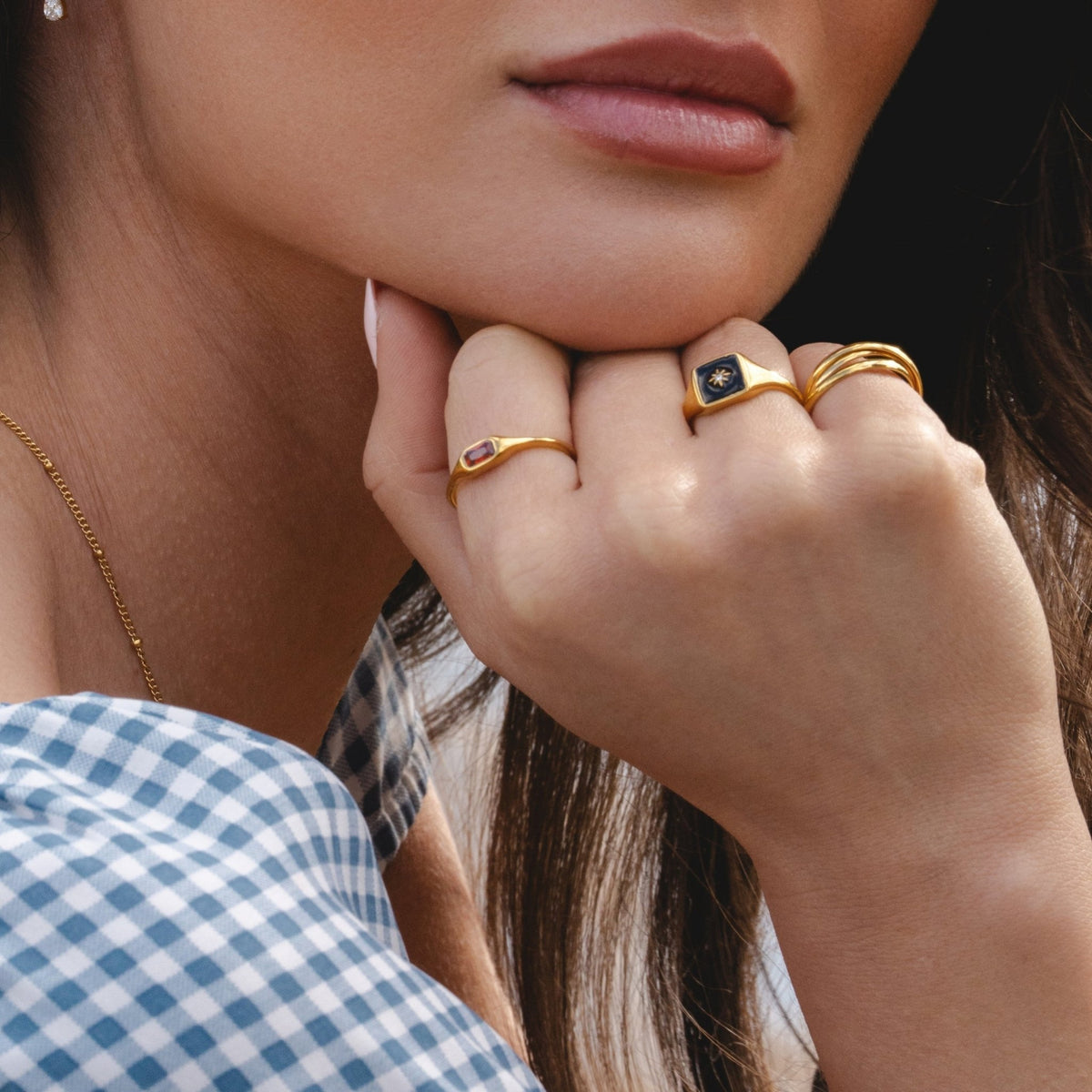 Black Enamel Zircon Ring, 18K Gold Stainless Steel, Waterproof - Mari Gavane