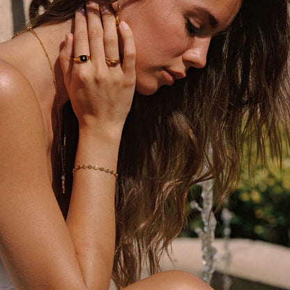 Black Enamel Zircon Ring, 18K Gold Stainless Steel, Waterproof - Mari Gavane