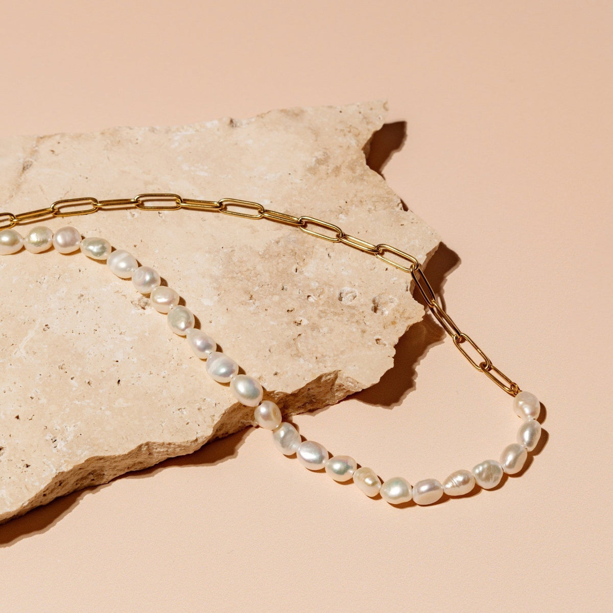 Blue Beaded Seashell Charm Necklace, 18K Gold Stainless Steel, Waterproof - Mari Gavane