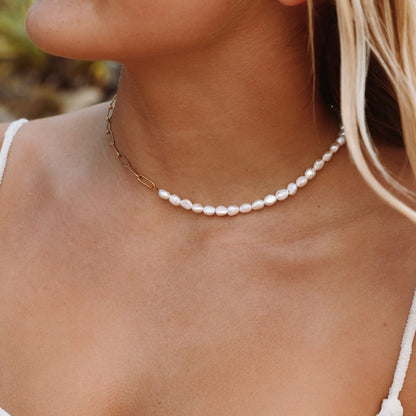 Blue Beaded Seashell Charm Necklace, 18K Gold Stainless Steel, Waterproof - Mari Gavane