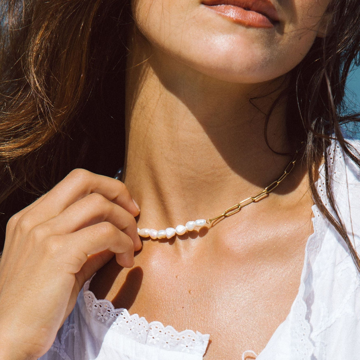 Blue Beaded Seashell Charm Necklace, 18K Gold Stainless Steel, Waterproof - Mari Gavane