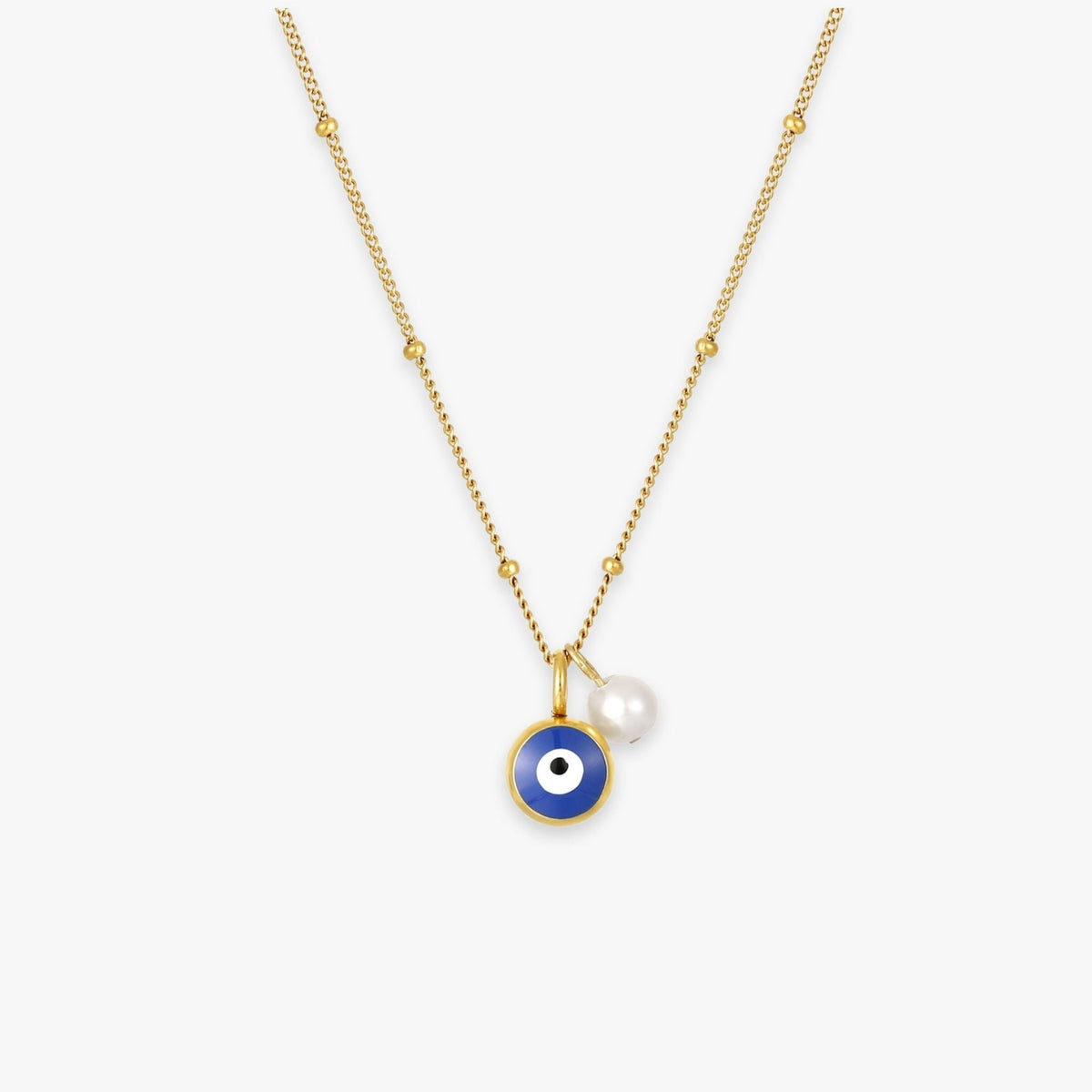 Blue Evil Eye Pendant Necklace, 18K Gold Stainless Steel, Waterproof - Mari Gavane