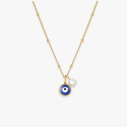 Blue Evil Eye Pendant Necklace, 18K Gold Stainless Steel, Waterproof - Mari Gavane