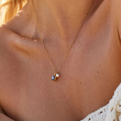 Blue Evil Eye Pendant Necklace, 18K Gold Stainless Steel, Waterproof - Mari Gavane