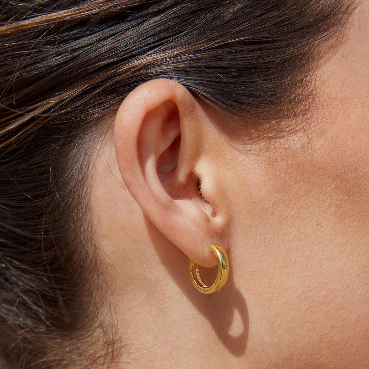 Bold Chunky Huggie Hoop Earrings, 18K Gold Stainless Steel, Waterproof - Mari Gavane