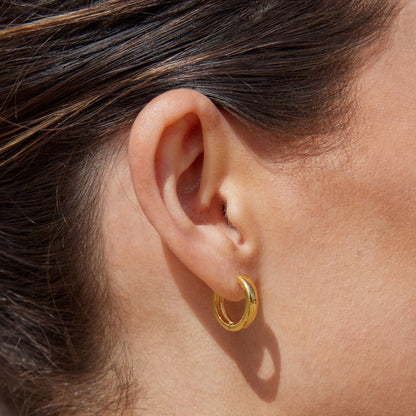 Bold Chunky Huggie Hoop Earrings, 18K Gold Stainless Steel, Waterproof - Mari Gavane