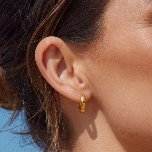 Bold Chunky Huggie Hoop Earrings, 18K Gold Stainless Steel, Waterproof - Mari Gavane