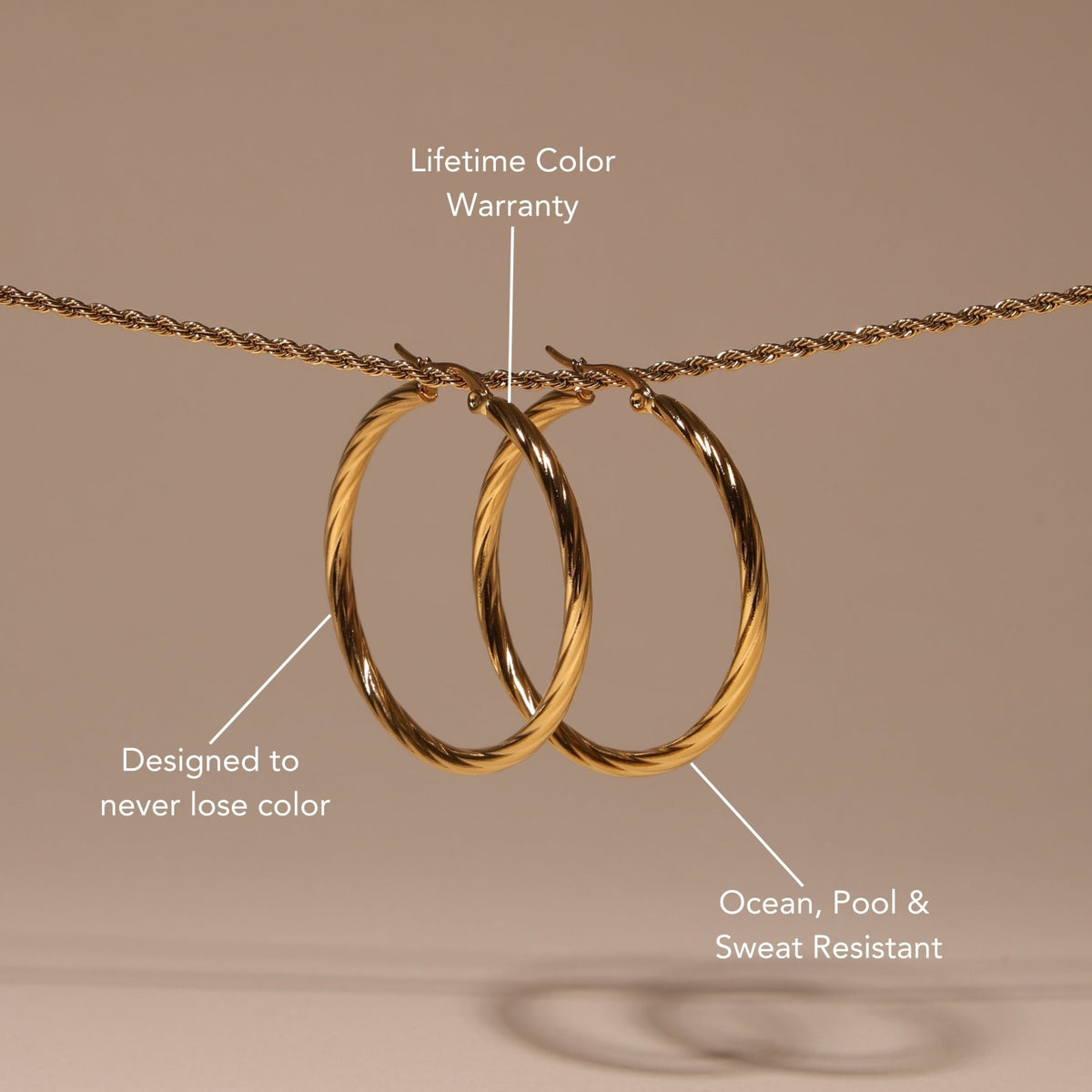 Bold Twisted Hoop Earrings, 18K Gold Stainless Steel, Waterproof - Mari Gavane