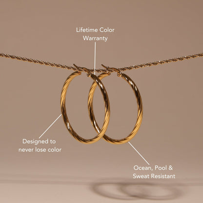 Bold Twisted Hoop Earrings, 18K Gold Stainless Steel, Waterproof - Mari Gavane