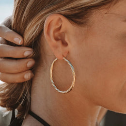 Bold Twisted Hoop Earrings, 18K Gold Stainless Steel, Waterproof