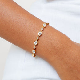 Colorful Zircon Beaded Bracelet, 18K Gold Stainless Steel, Waterproof