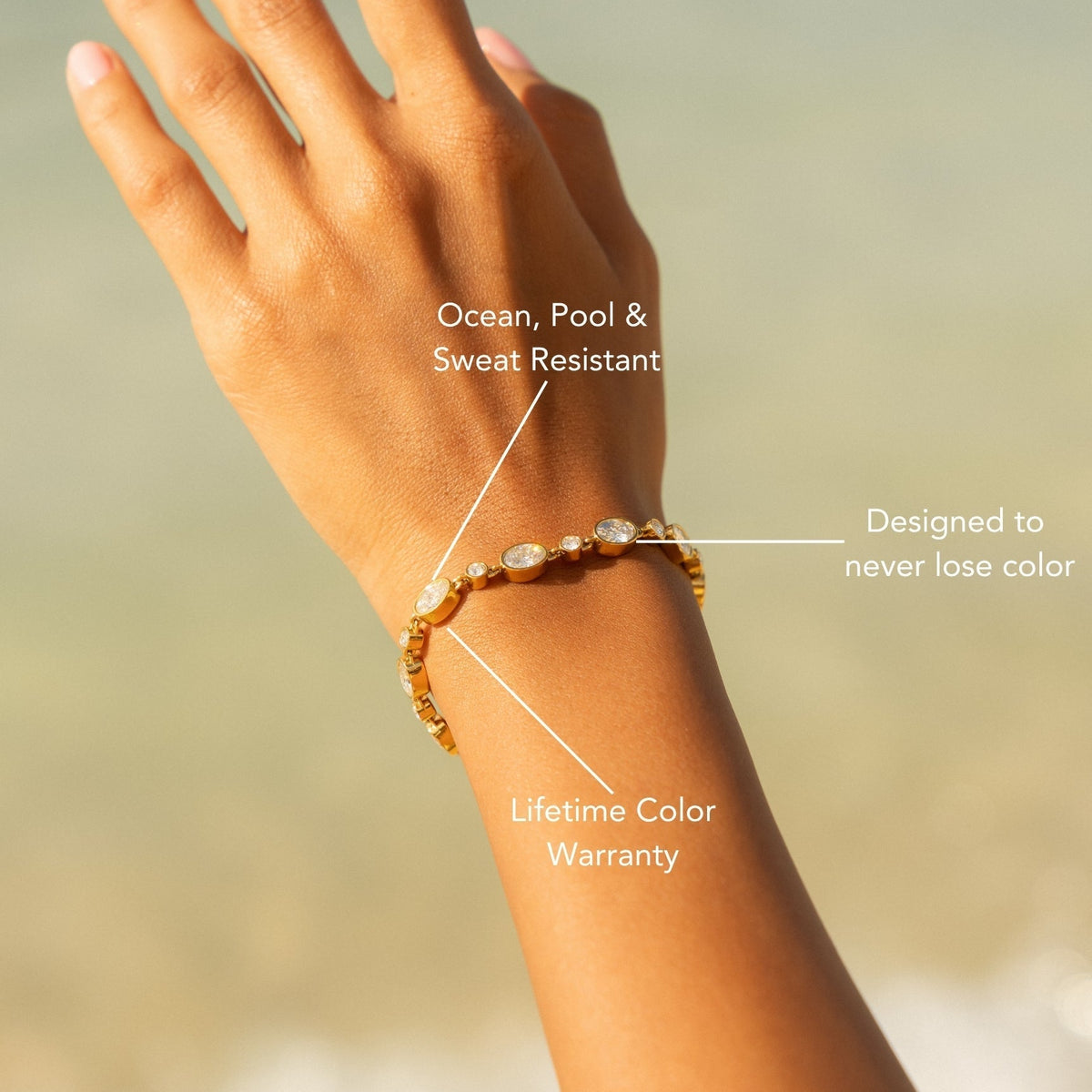 Colorful Zircon Beaded Bracelet, 18K Gold Stainless Steel, Waterproof - Mari Gavane