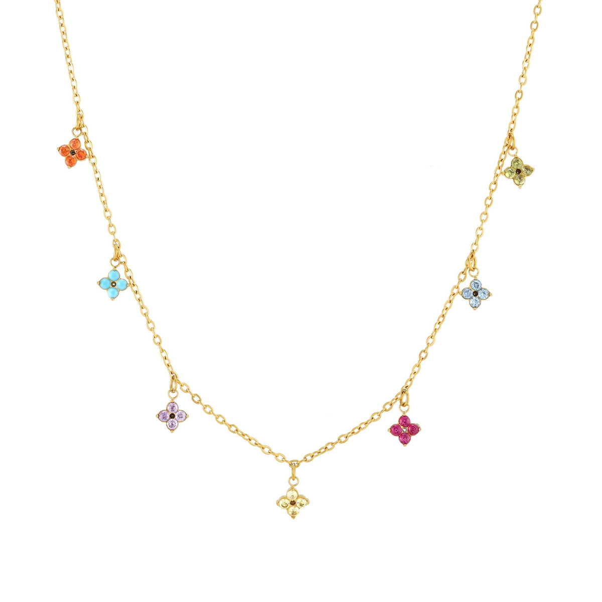 Colar chokers de flor com zircônia colorida, acabamento em ouro 18K e aço inoxidável à prova d'água, estilo Mari Gavane