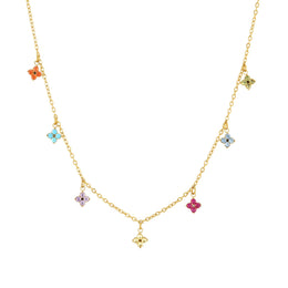 Colorful Zircon Flower Choker Necklace, 18K Gold Stainless Steel, Waterproof