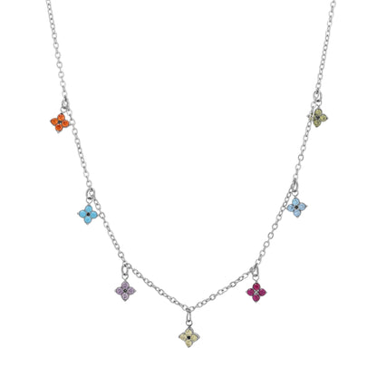 Colar chokers com flores coloridas de zirconia, aço inox dourado 18K, resistente à água, da marca Mari Gavane.