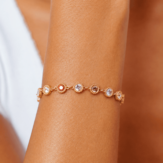 Colorful Zircon Tennis Bracelet, 18K Gold Stainless Steel, Waterproof - Mari Gavane