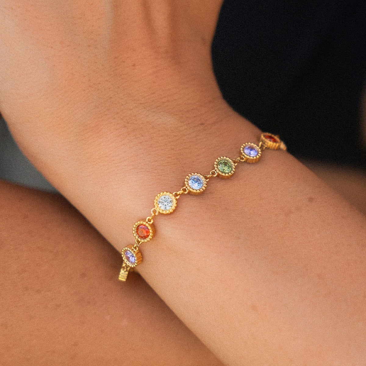 Colorful Zircon Tennis Bracelet, 18K Gold Stainless Steel, Waterproof - Mari Gavane