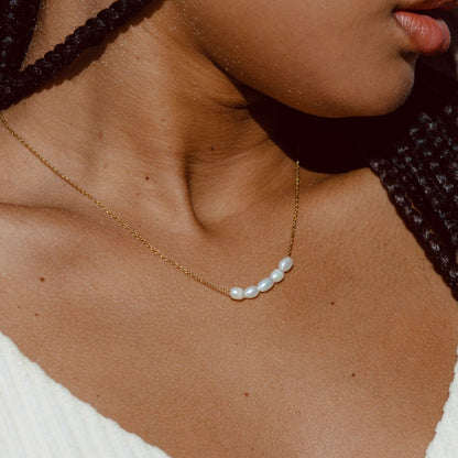 Dainty Freshwater Pearl Beaded Necklace, 18K Gold Stainless Steel, Waterproof - Mari Gavane