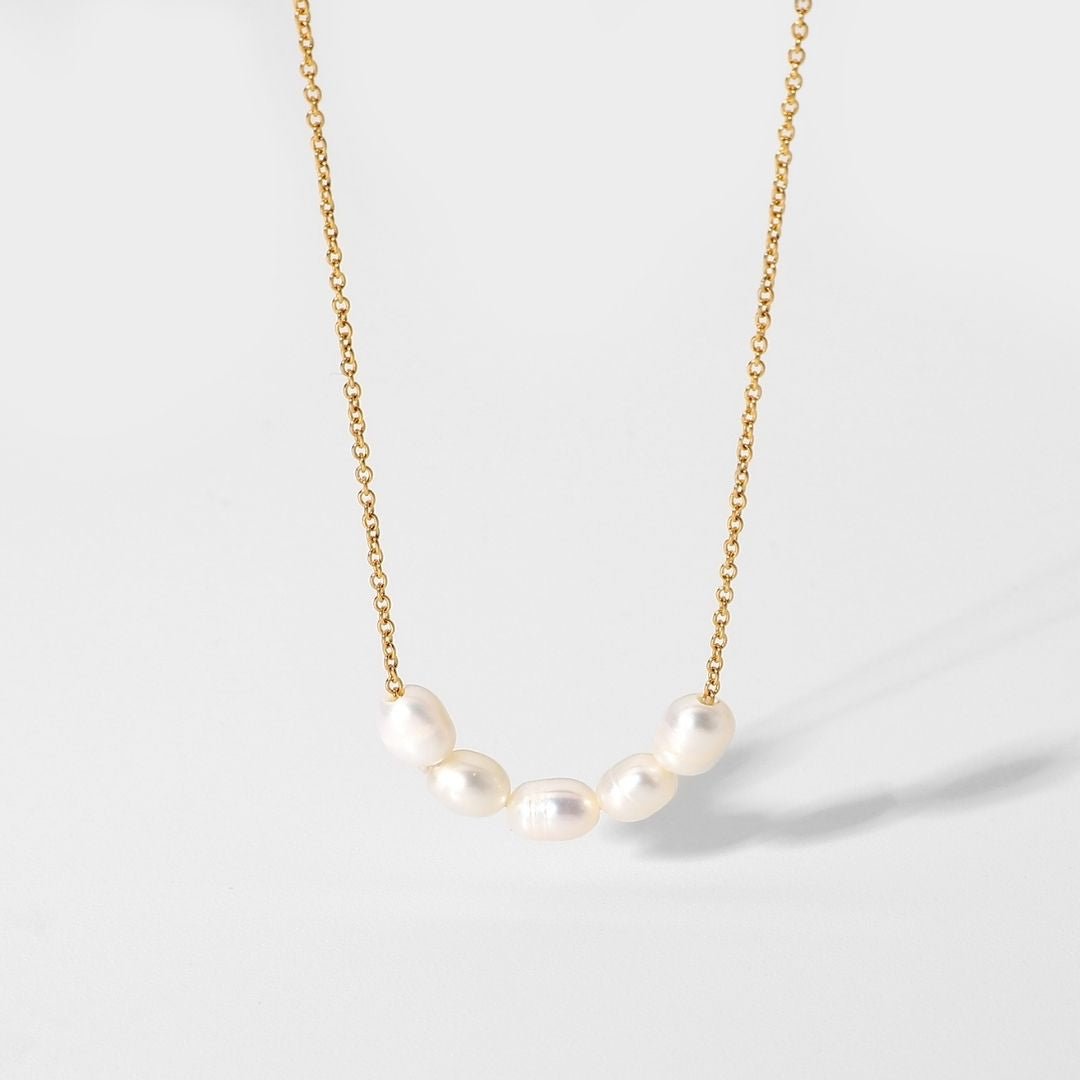 Dainty Freshwater Pearl Beaded Necklace, 18K Gold Stainless Steel, Waterproof - Mari Gavane