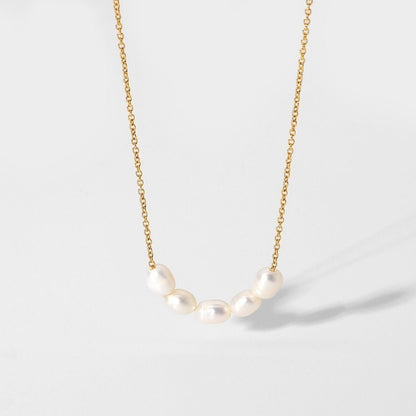 Dainty Freshwater Pearl Beaded Necklace, 18K Gold Stainless Steel, Waterproof - Mari Gavane