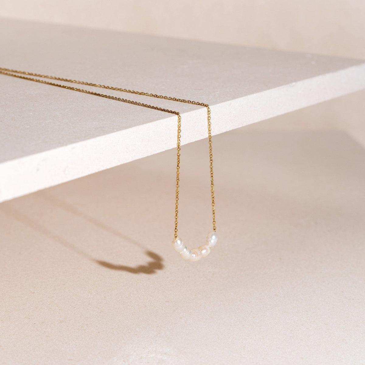 Dainty Freshwater Pearl Beaded Necklace, 18K Gold Stainless Steel, Waterproof - Mari Gavane