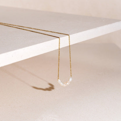 Dainty Freshwater Pearl Beaded Necklace, 18K Gold Stainless Steel, Waterproof - Mari Gavane