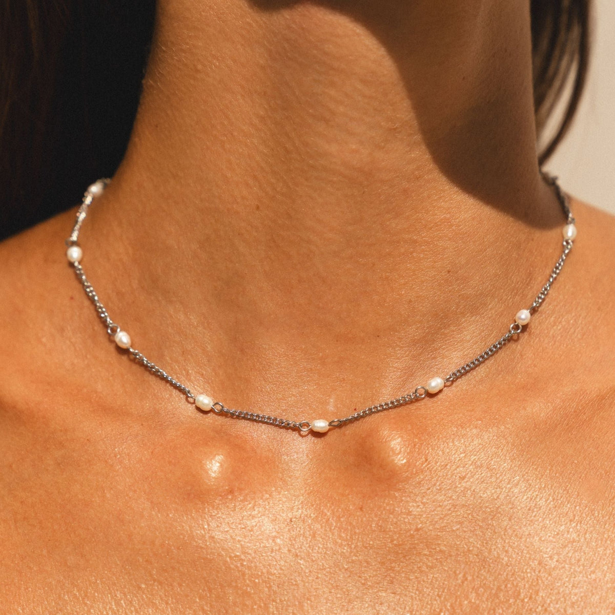 Dainty Gold Pearl Choker Necklace, 18K Gold Stainless Steel, Waterproof - Mari Gavane