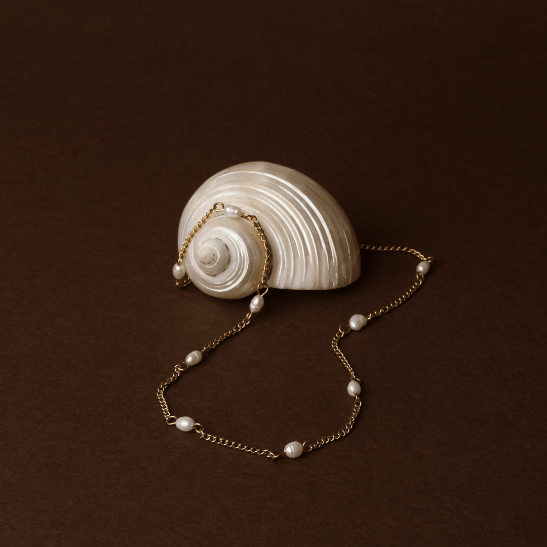 Dainty Gold Pearl Choker Necklace, 18K Gold Stainless Steel, Waterproof - Mari Gavane