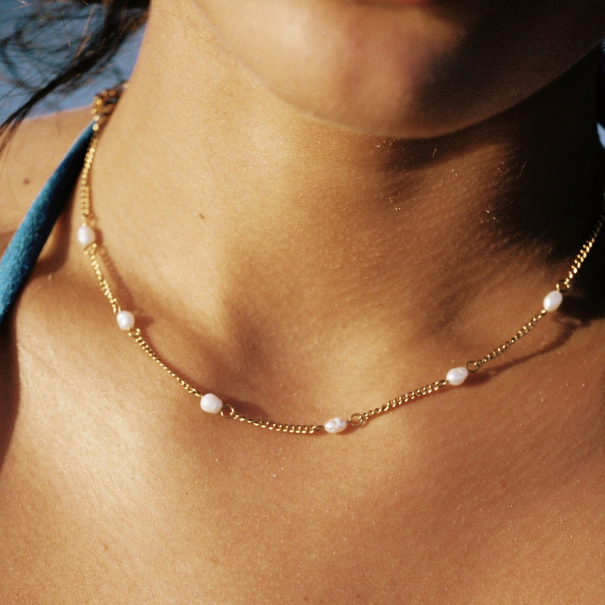 Dainty Gold Pearl Choker Necklace, 18K Gold Stainless Steel, Waterproof - Mari Gavane