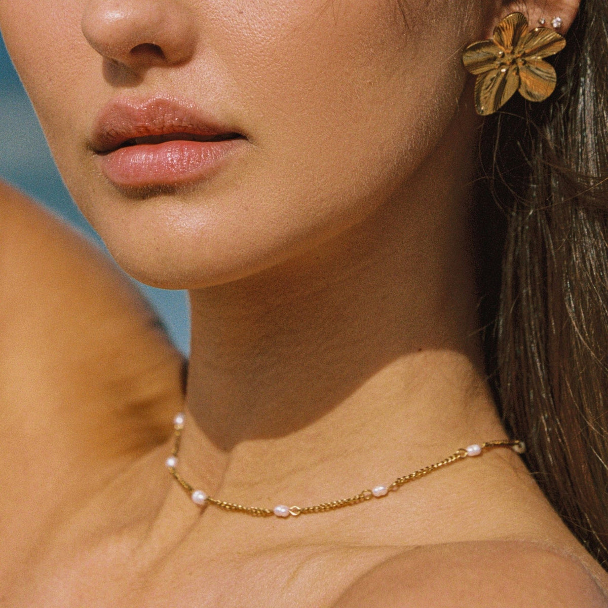 Dainty Gold Pearl Choker Necklace, 18K Gold Stainless Steel, Waterproof - Mari Gavane