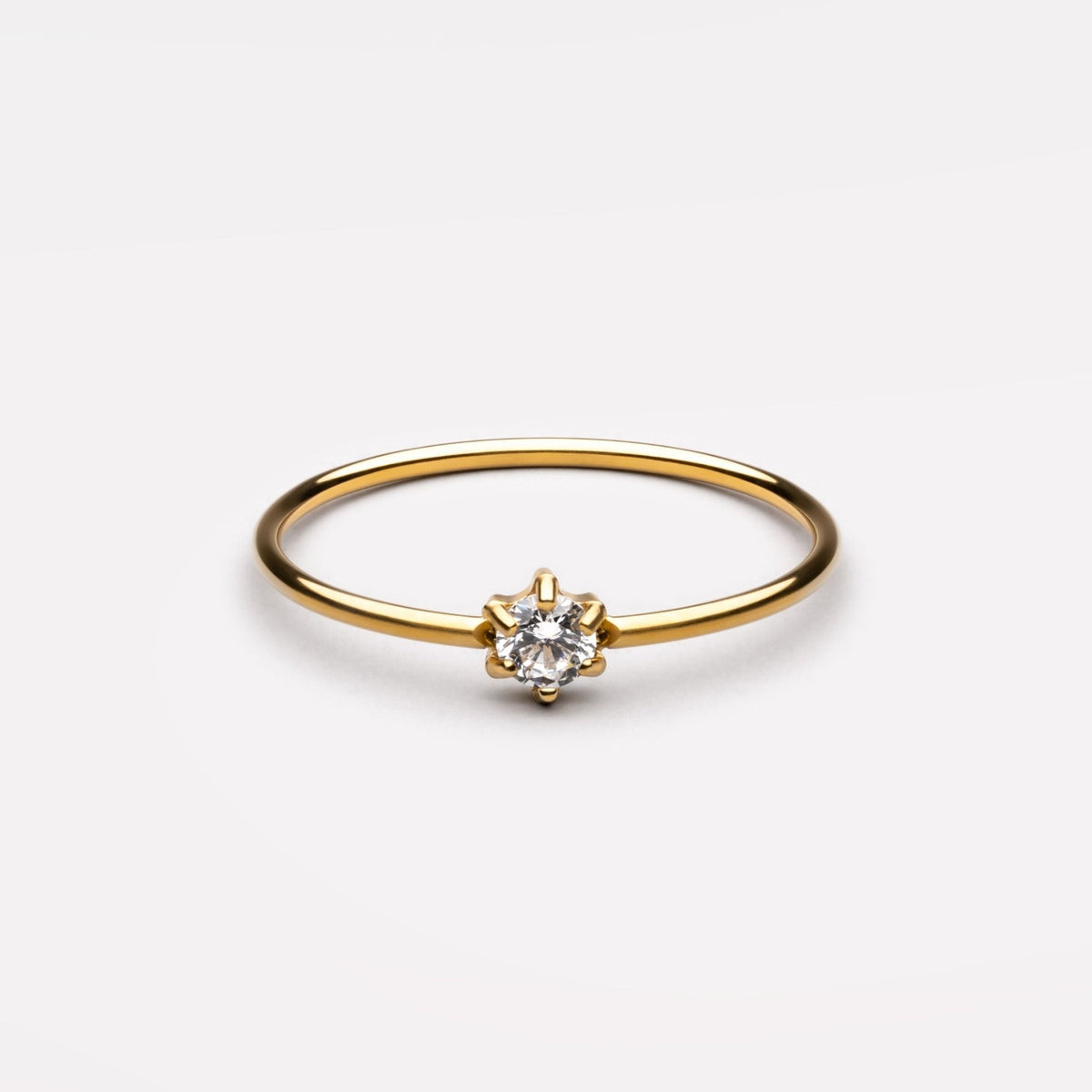 Dainty Moissanite Band Ring, 18K Gold Stainless Steel, Waterproof - Mari Gavane