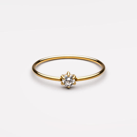 Dainty Moissanite Band Ring, 18K Gold Stainless Steel, Waterproof - Mari Gavane