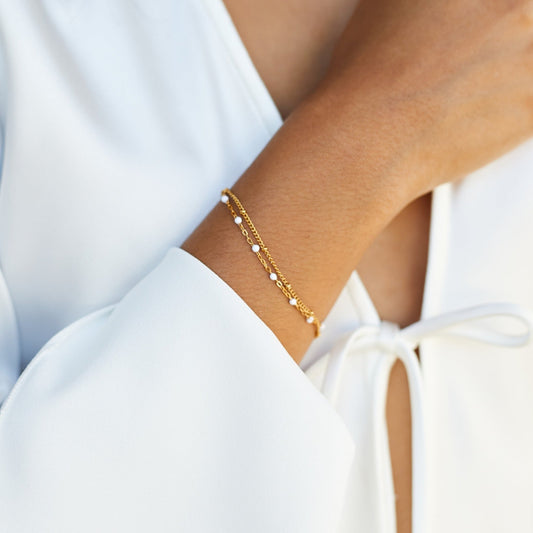 Double Layered Beaded Bracelet, 18K Gold Stainless Steel, Waterproof - Mari Gavane