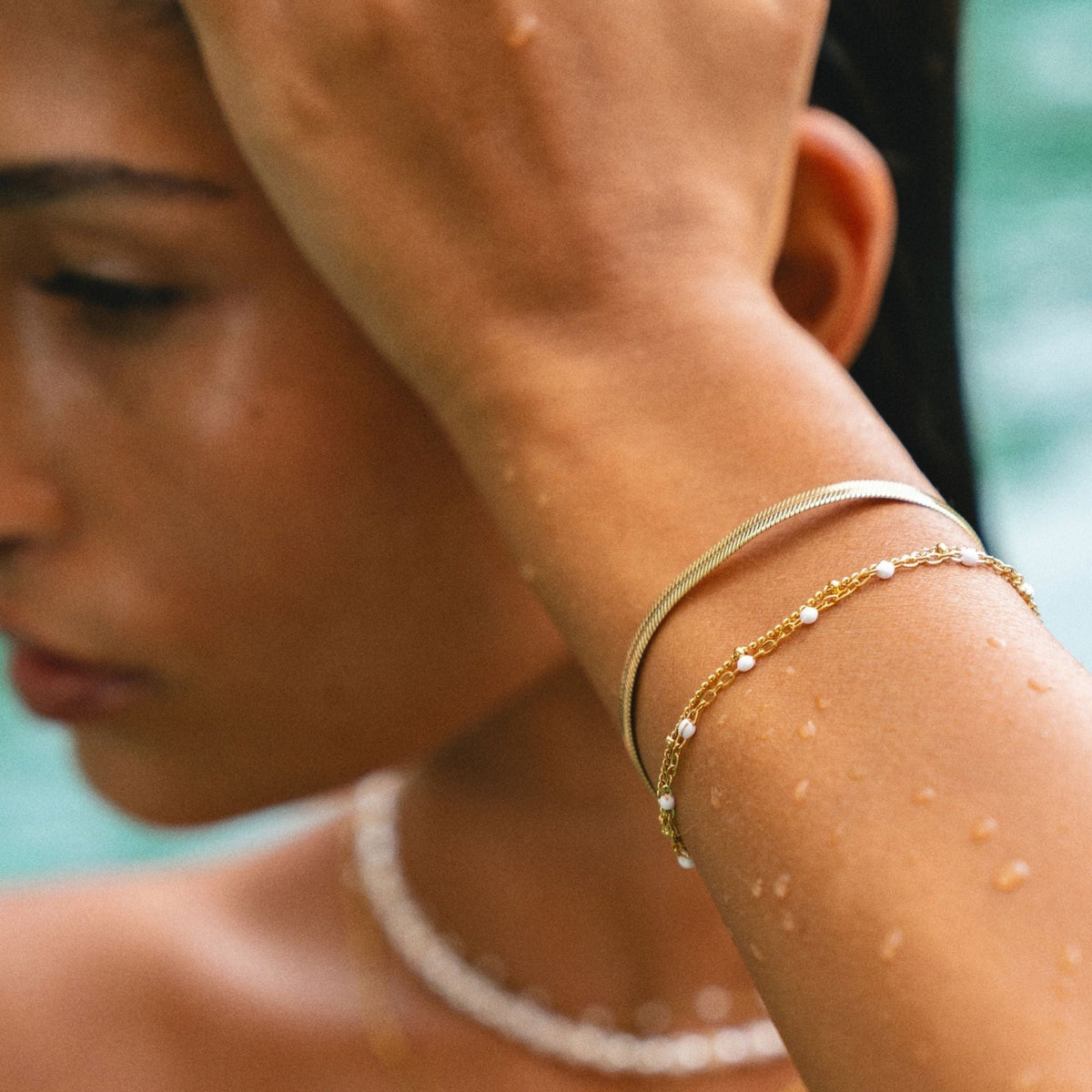 Double Layered Beaded Bracelet, 18K Gold Stainless Steel, Waterproof - Mari Gavane