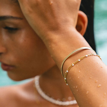 Double Layered Beaded Bracelet, 18K Gold Stainless Steel, Waterproof - Mari Gavane