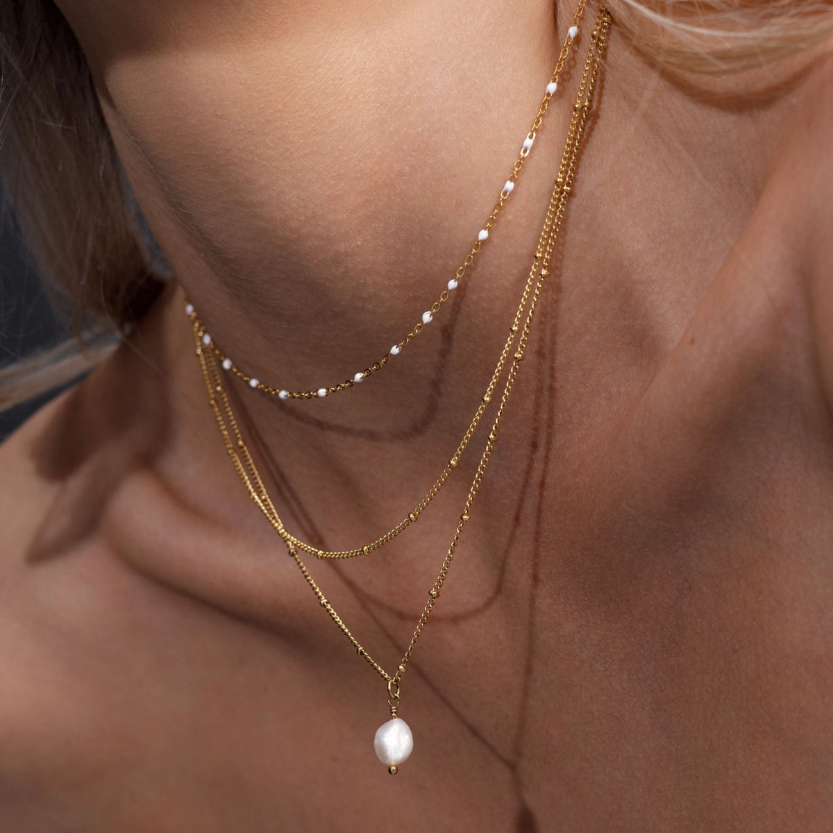 Double Layered Beaded Choker Necklace, 18K Gold Stainless Steel, Waterproof - Mari Gavane