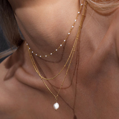 Double Layered Beaded Choker Necklace, 18K Gold Stainless Steel, Waterproof - Mari Gavane