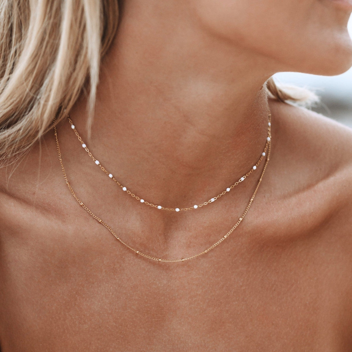 Double Layered Beaded Choker Necklace, 18K Gold Stainless Steel, Waterproof - Mari Gavane