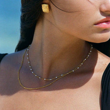 Double Layered Beaded Choker Necklace, 18K Gold Stainless Steel, Waterproof - Mari Gavane