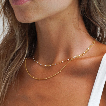 Double Layered Beaded Choker Necklace, 18K Gold Stainless Steel, Waterproof - Mari Gavane