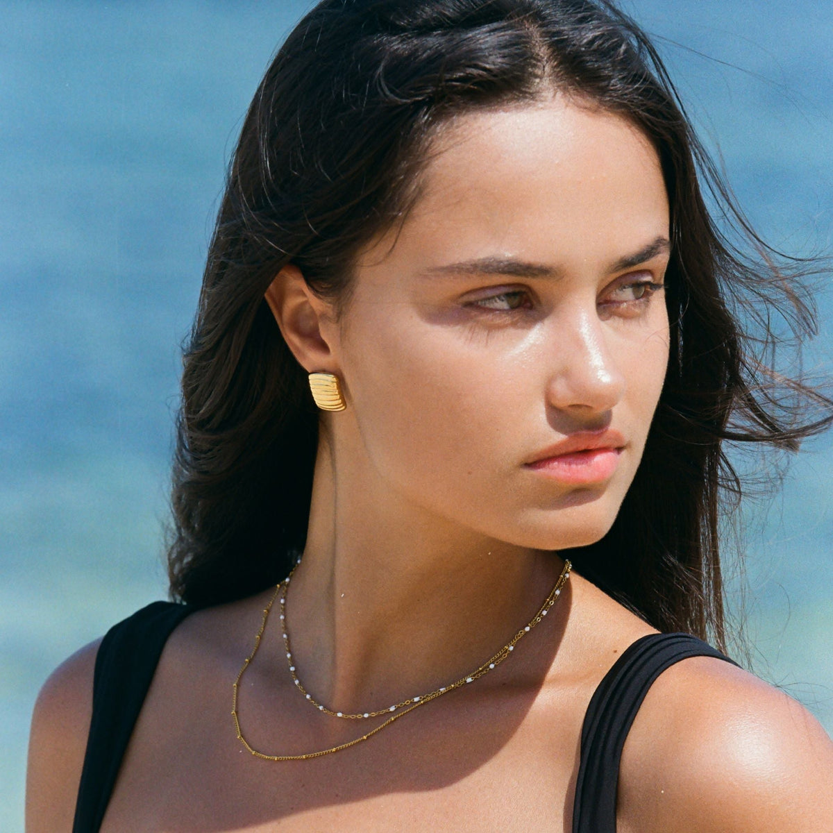 Double Layered Beaded Choker Necklace, 18K Gold Stainless Steel, Waterproof - Mari Gavane